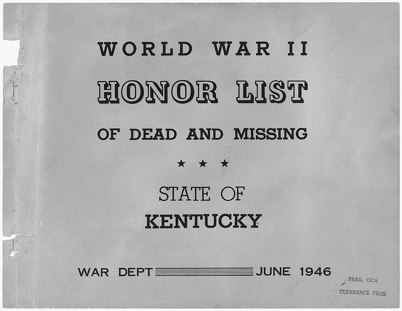 WWII Honor List of Dead and Missing - Kentucky