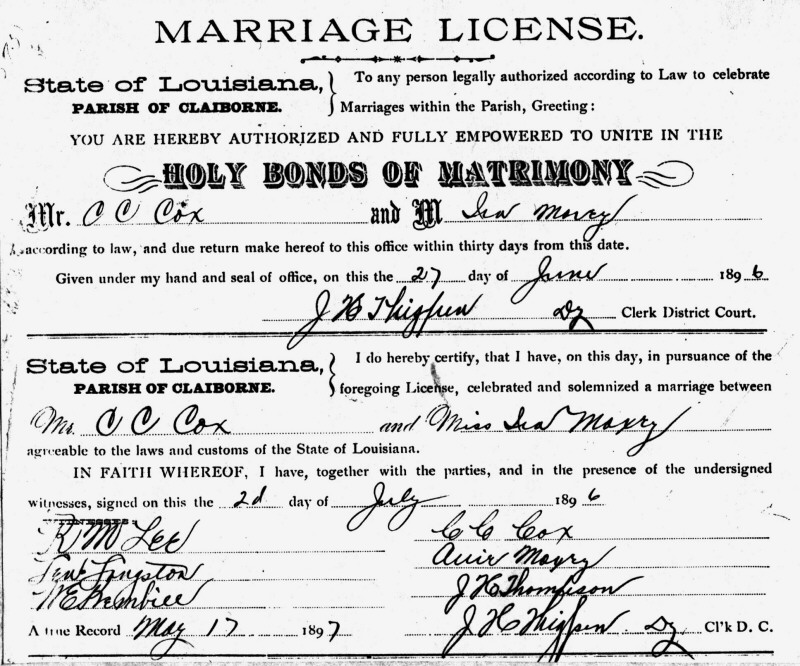 USGenWeb Archives: Claiborne Parish, LA - Marriage Records