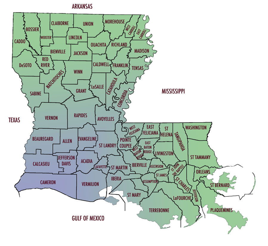 Louisiana Map with Parishes