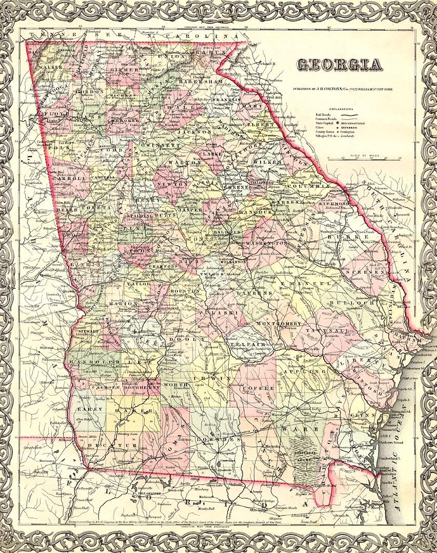 Georgia Railroad Map 1864 The Usgenweb Archives Digital Map Library - Georgia Maps Index.