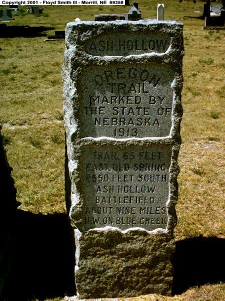 Ash Hollow Oregon Trail Marker as placed by the State of Nebraska